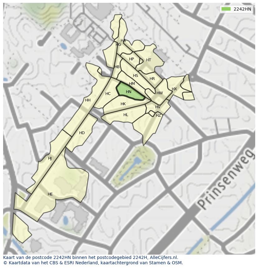Afbeelding van het postcodegebied 2242 HN op de kaart.