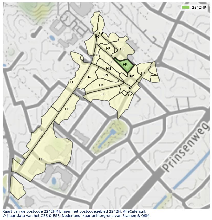 Afbeelding van het postcodegebied 2242 HR op de kaart.