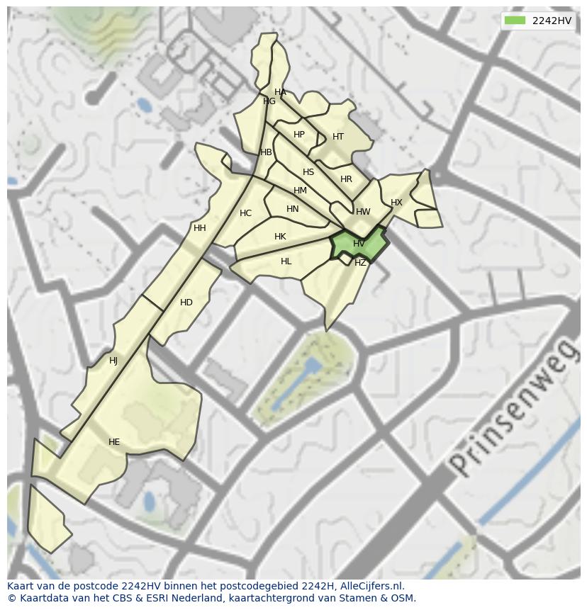 Afbeelding van het postcodegebied 2242 HV op de kaart.