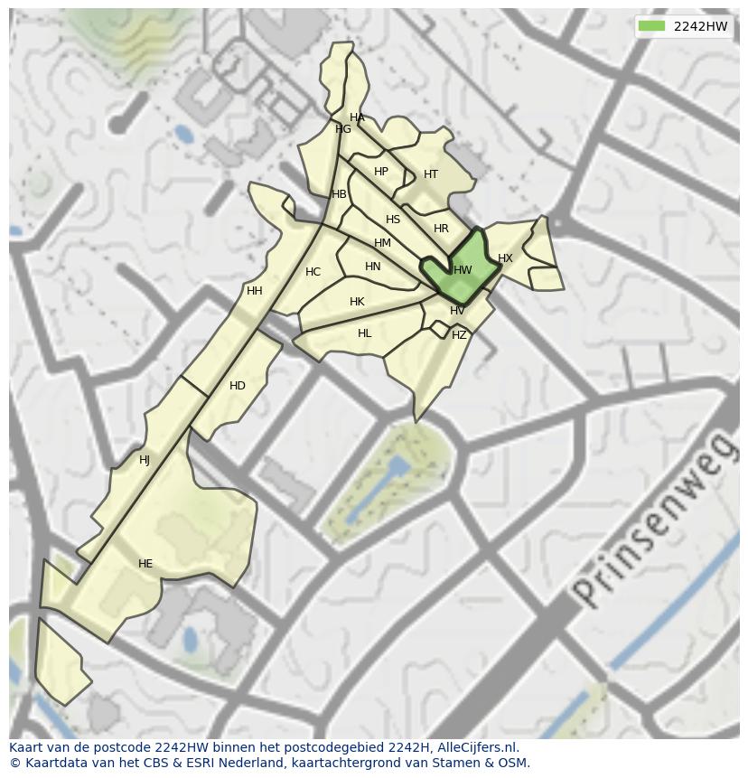 Afbeelding van het postcodegebied 2242 HW op de kaart.