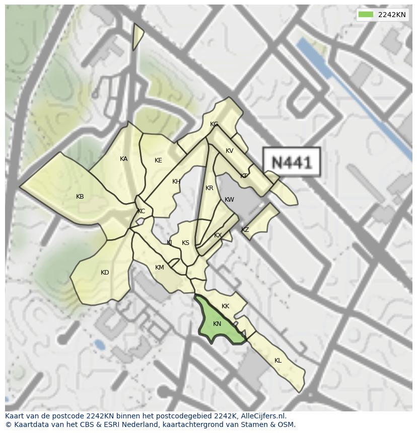 Afbeelding van het postcodegebied 2242 KN op de kaart.