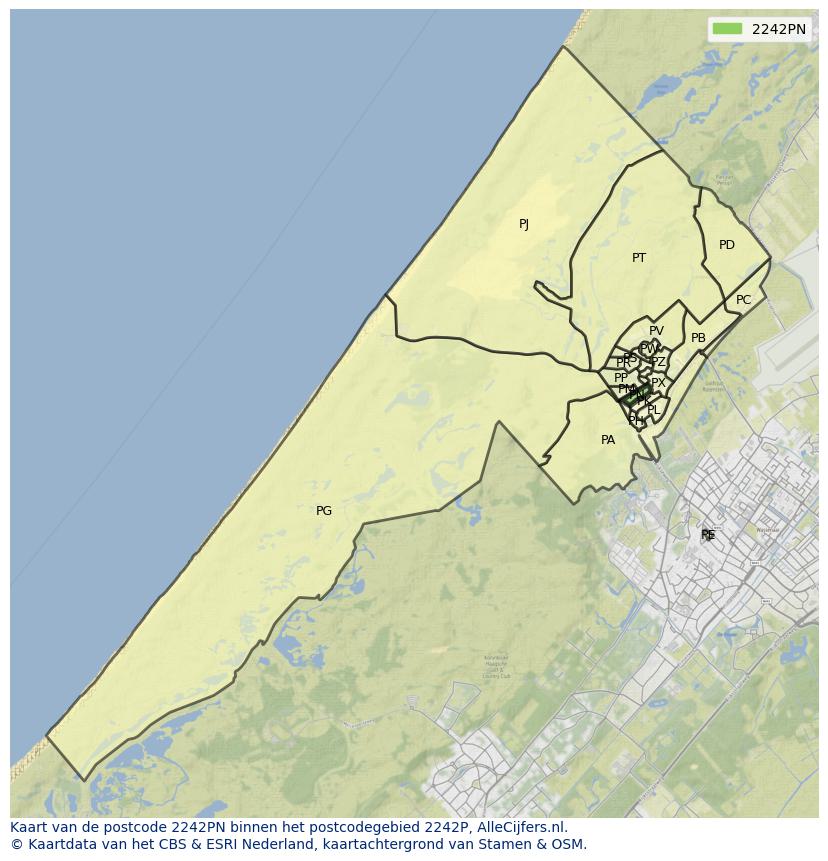 Afbeelding van het postcodegebied 2242 PN op de kaart.
