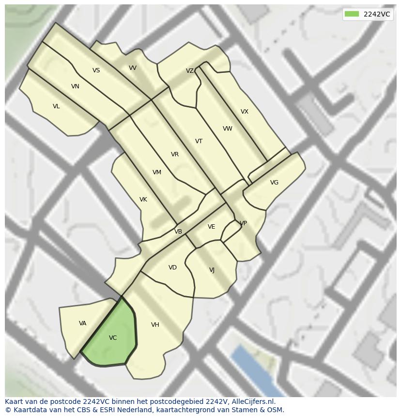 Afbeelding van het postcodegebied 2242 VC op de kaart.
