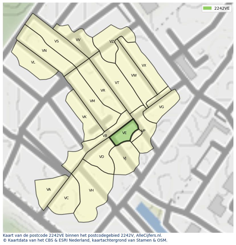 Afbeelding van het postcodegebied 2242 VE op de kaart.