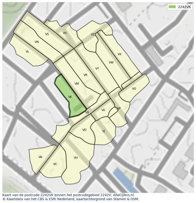 Afbeelding van het postcodegebied 2242 VK op de kaart.