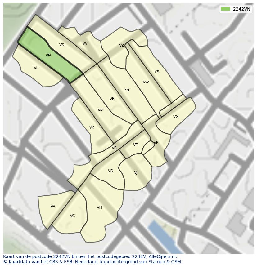 Afbeelding van het postcodegebied 2242 VN op de kaart.