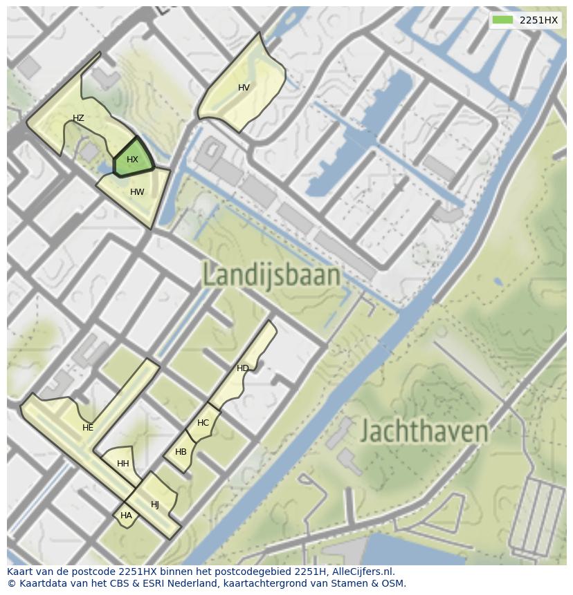 Afbeelding van het postcodegebied 2251 HX op de kaart.
