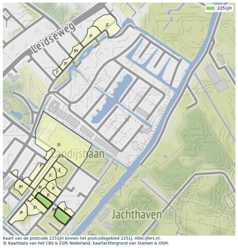 Afbeelding van het postcodegebied 2251 JH op de kaart.