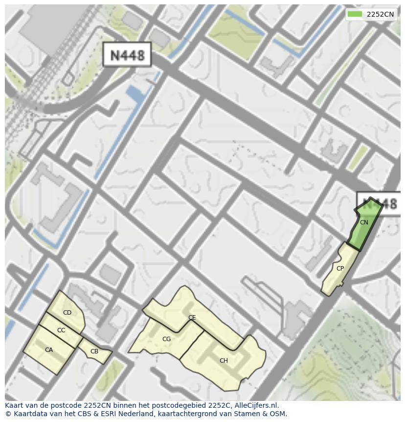 Afbeelding van het postcodegebied 2252 CN op de kaart.