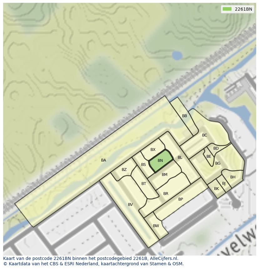 Afbeelding van het postcodegebied 2261 BN op de kaart.