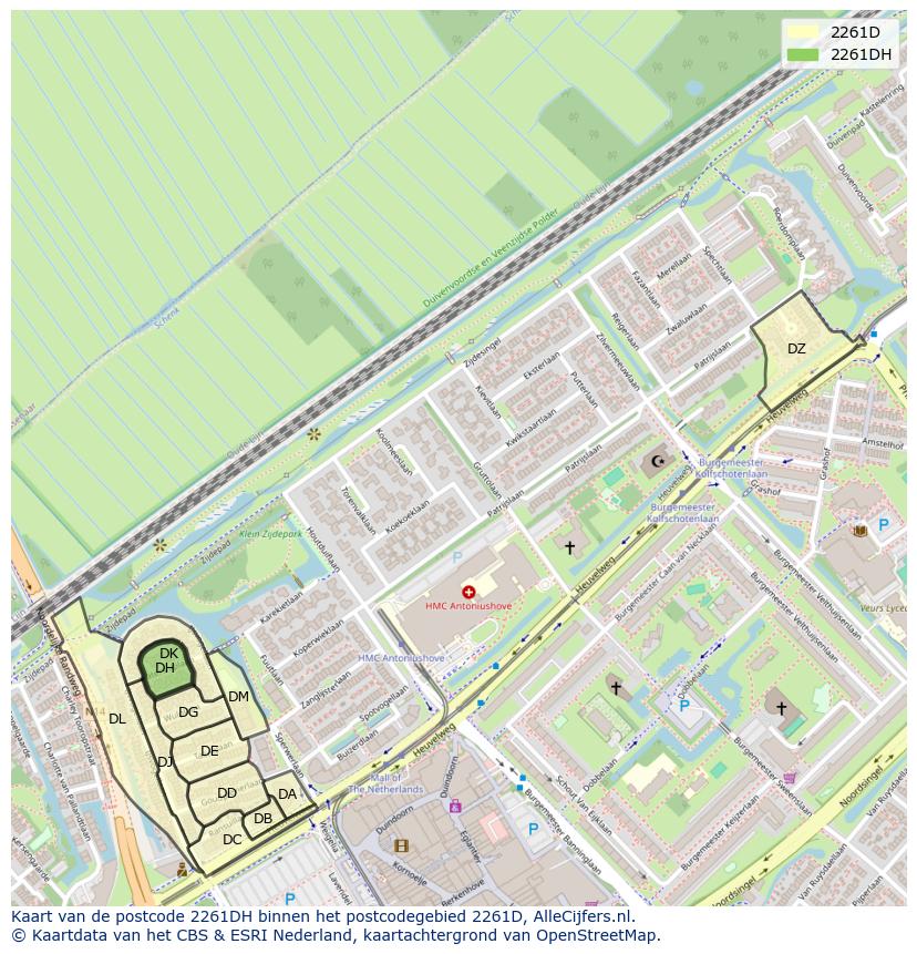 Afbeelding van het postcodegebied 2261 DH op de kaart.