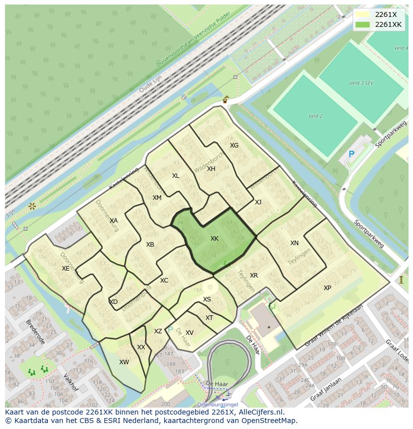 Afbeelding van het postcodegebied 2261 XK op de kaart.