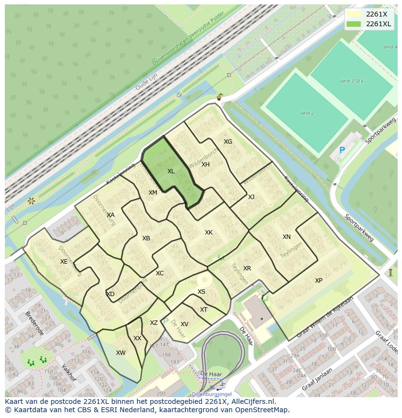 Afbeelding van het postcodegebied 2261 XL op de kaart.
