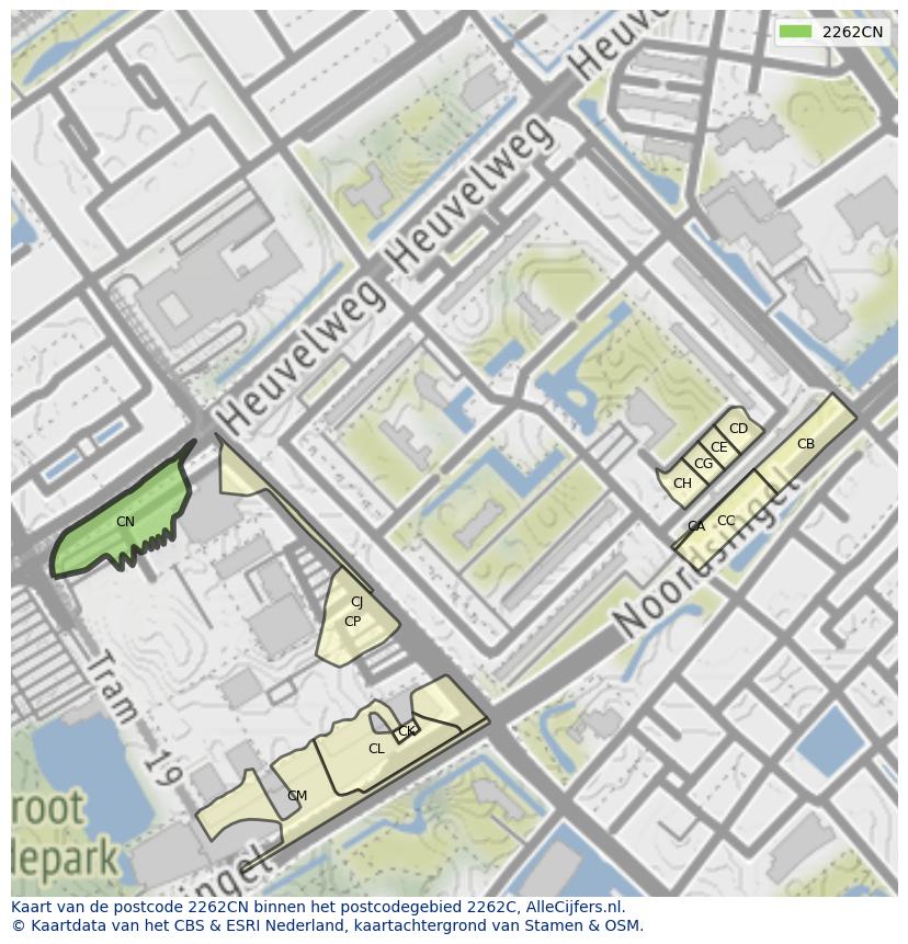 Afbeelding van het postcodegebied 2262 CN op de kaart.