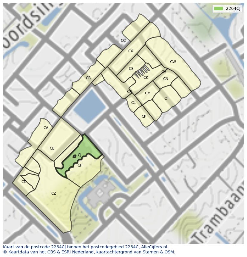 Afbeelding van het postcodegebied 2264 CJ op de kaart.