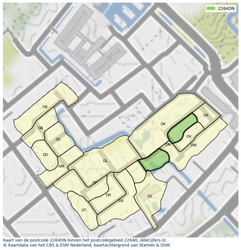 Afbeelding van het postcodegebied 2264 DN op de kaart.