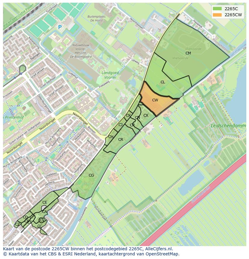 Afbeelding van het postcodegebied 2265 CW op de kaart.