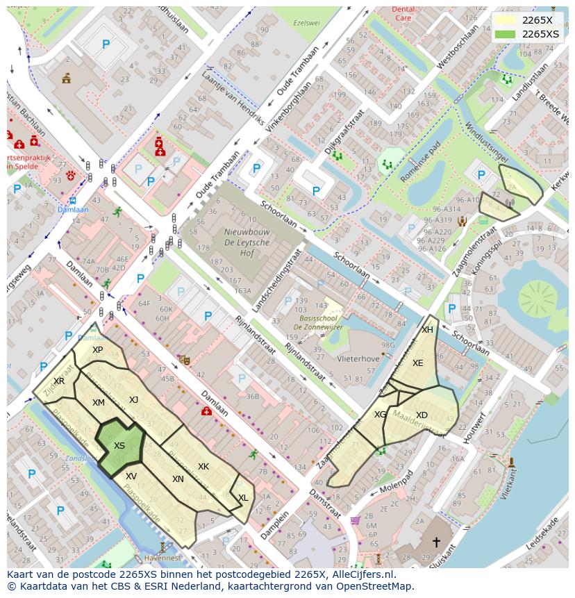Afbeelding van het postcodegebied 2265 XS op de kaart.