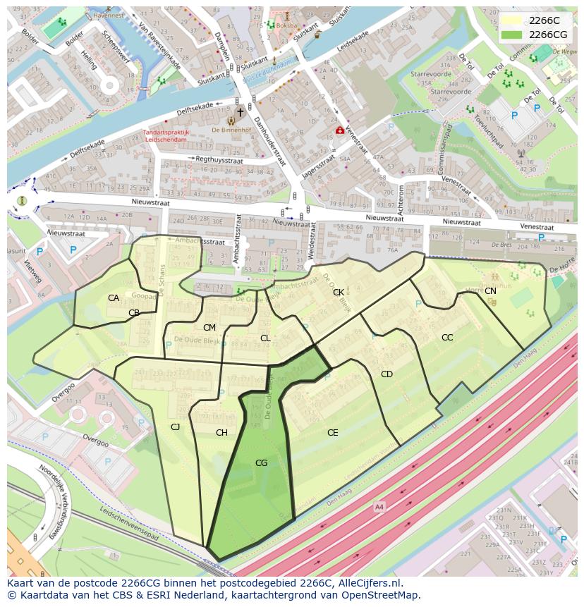 Afbeelding van het postcodegebied 2266 CG op de kaart.