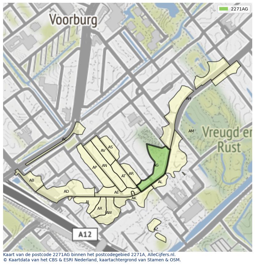 Afbeelding van het postcodegebied 2271 AG op de kaart.