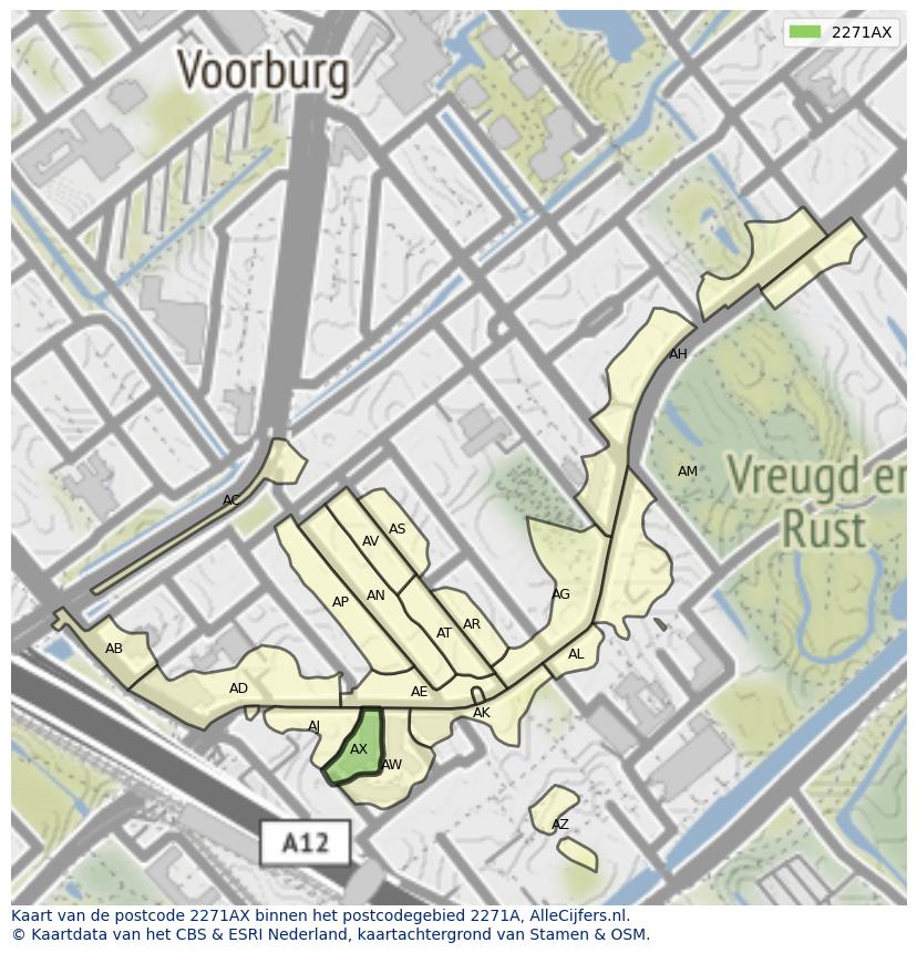 Afbeelding van het postcodegebied 2271 AX op de kaart.