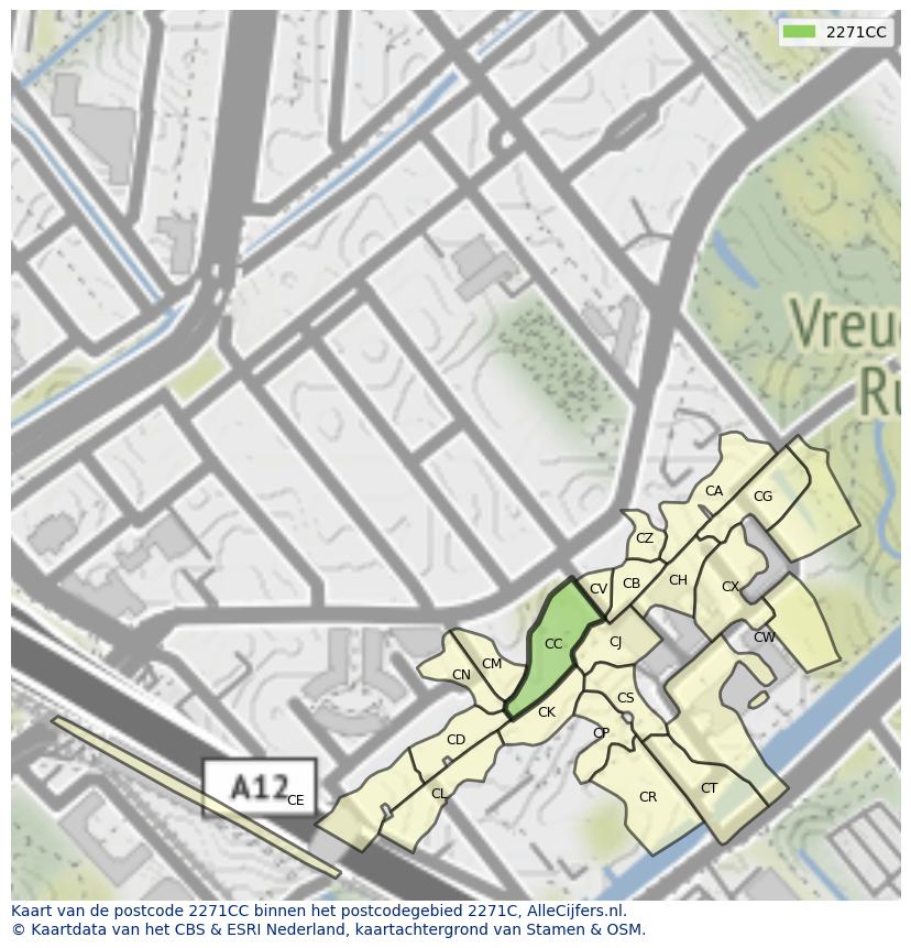 Afbeelding van het postcodegebied 2271 CC op de kaart.
