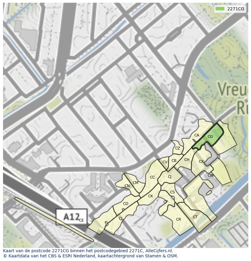 Afbeelding van het postcodegebied 2271 CG op de kaart.
