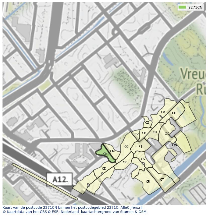 Afbeelding van het postcodegebied 2271 CN op de kaart.