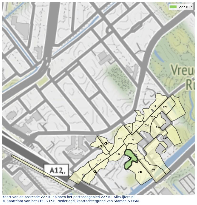 Afbeelding van het postcodegebied 2271 CP op de kaart.