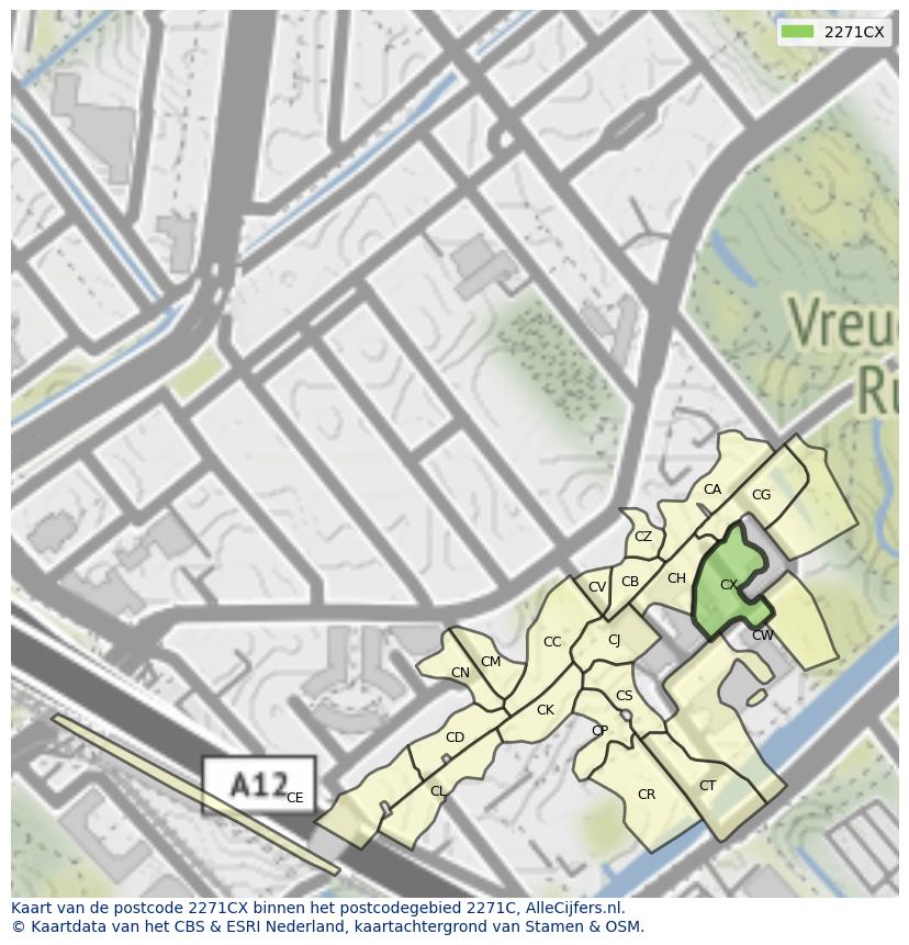 Afbeelding van het postcodegebied 2271 CX op de kaart.