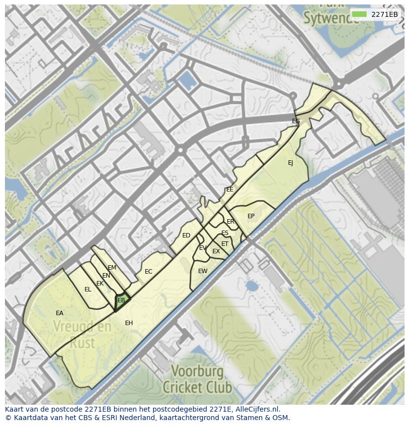 Afbeelding van het postcodegebied 2271 EB op de kaart.