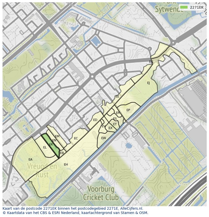 Afbeelding van het postcodegebied 2271 EK op de kaart.