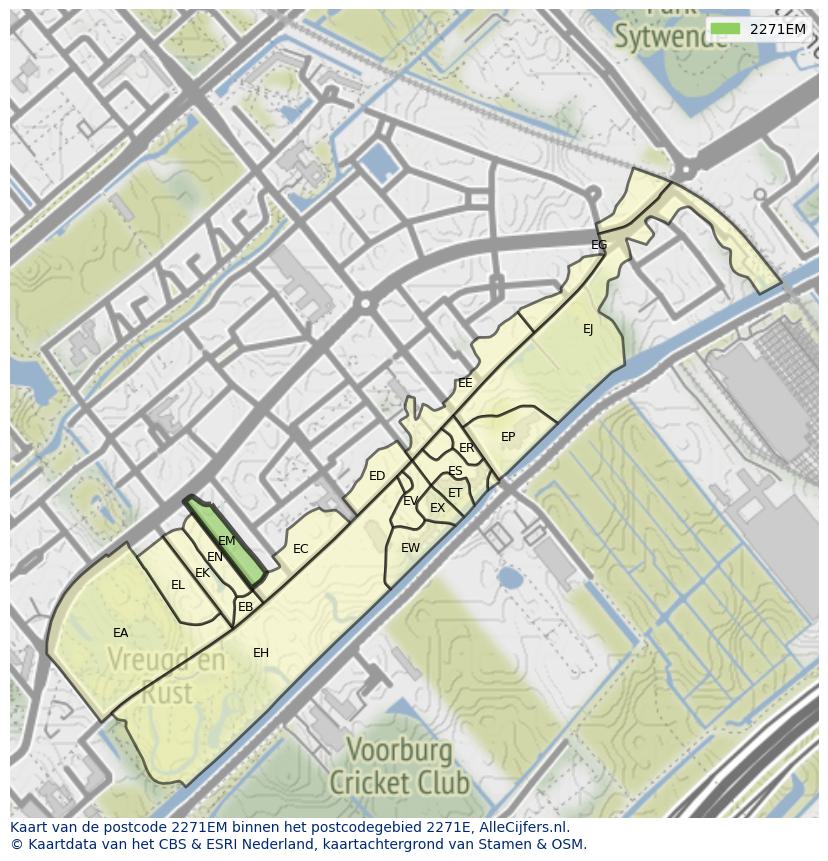 Afbeelding van het postcodegebied 2271 EM op de kaart.