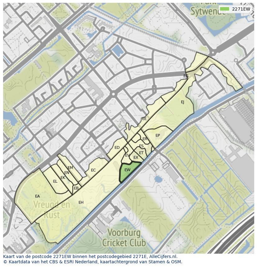Afbeelding van het postcodegebied 2271 EW op de kaart.