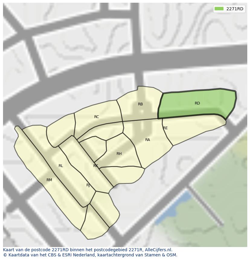 Afbeelding van het postcodegebied 2271 RD op de kaart.
