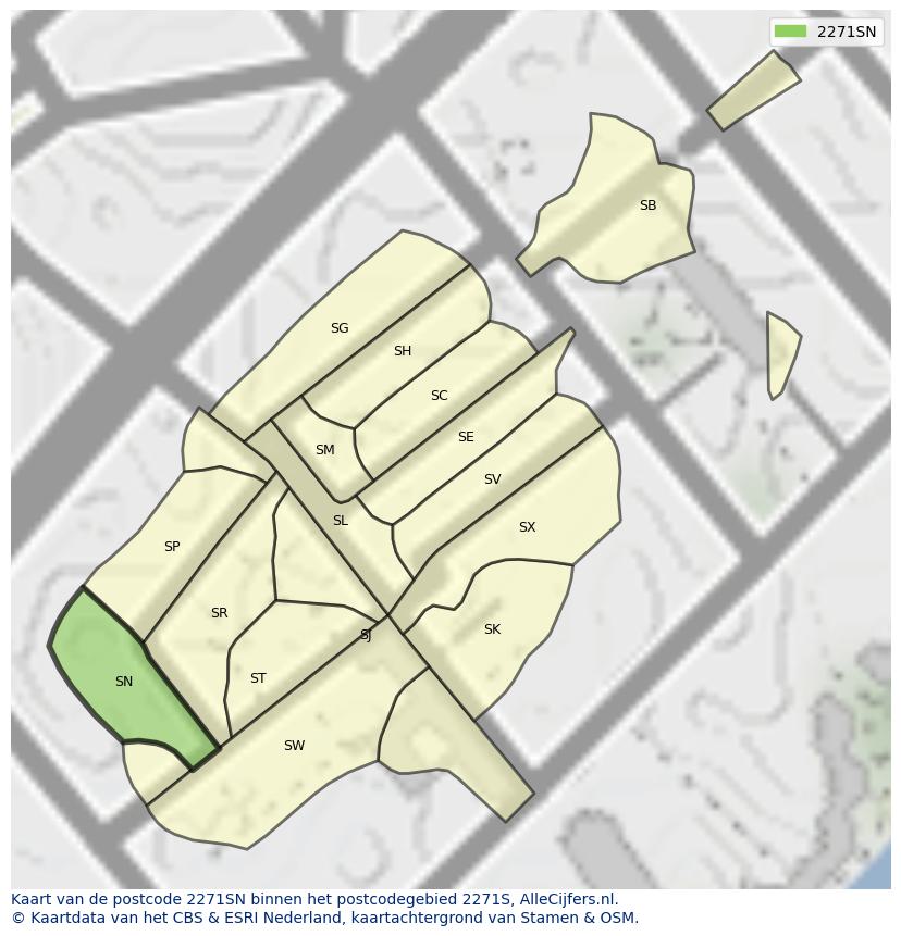 Afbeelding van het postcodegebied 2271 SN op de kaart.