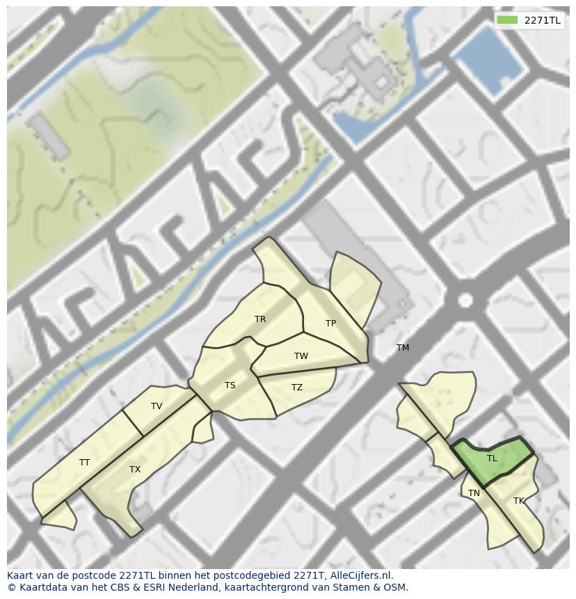 Afbeelding van het postcodegebied 2271 TL op de kaart.