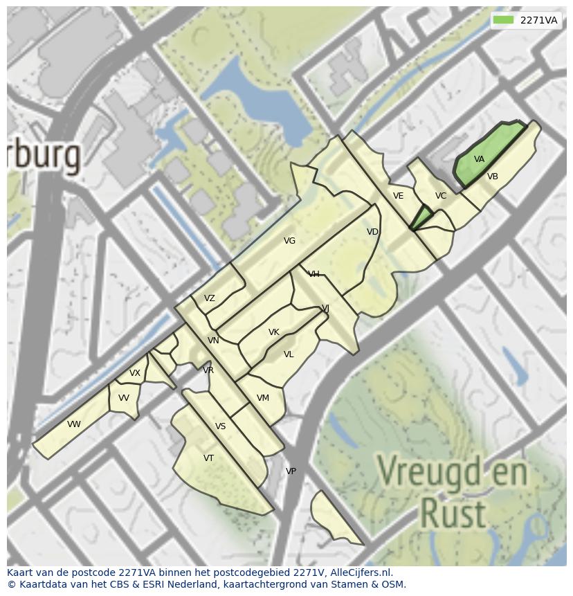 Afbeelding van het postcodegebied 2271 VA op de kaart.