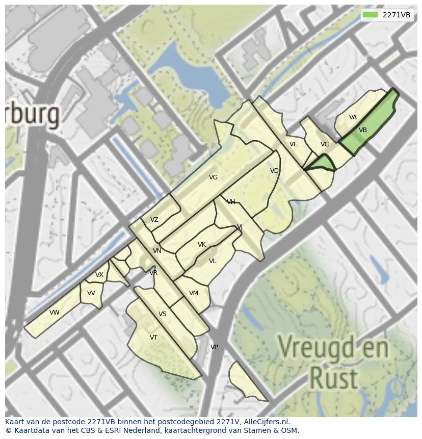 Afbeelding van het postcodegebied 2271 VB op de kaart.