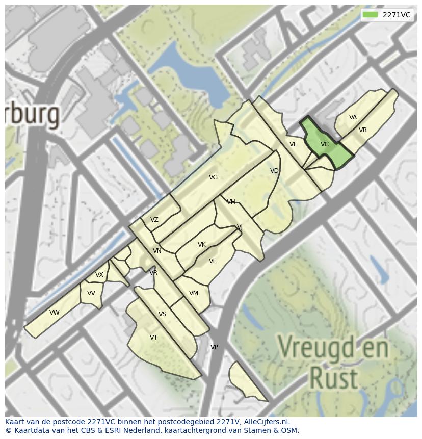 Afbeelding van het postcodegebied 2271 VC op de kaart.