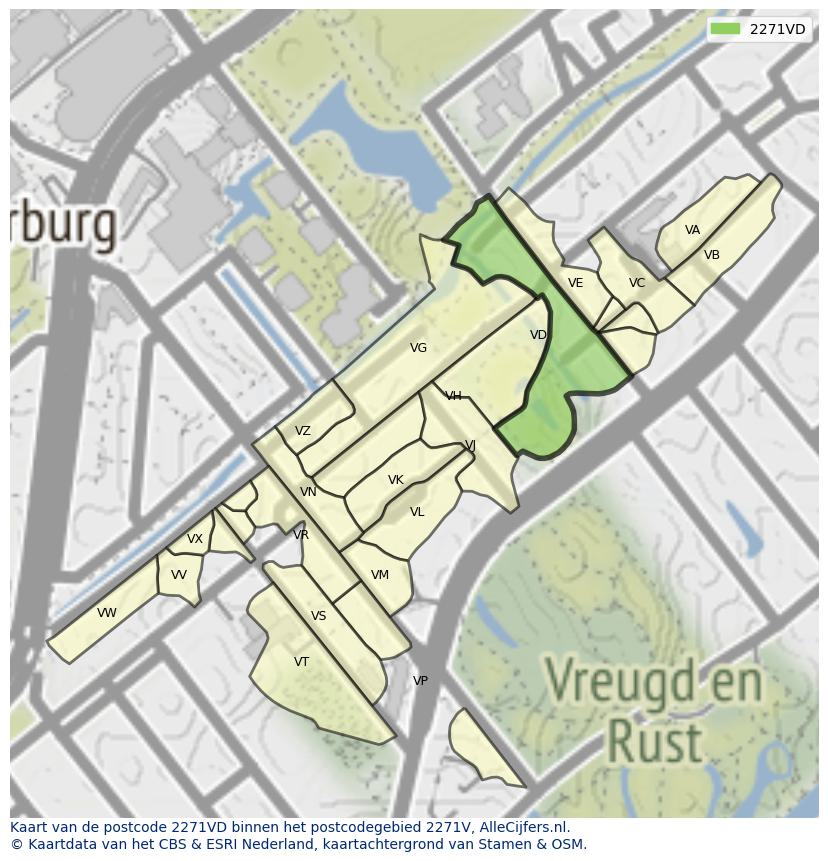 Afbeelding van het postcodegebied 2271 VD op de kaart.