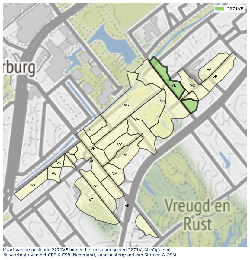 Afbeelding van het postcodegebied 2271 VE op de kaart.
