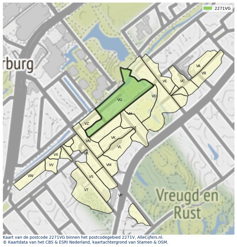 Afbeelding van het postcodegebied 2271 VG op de kaart.
