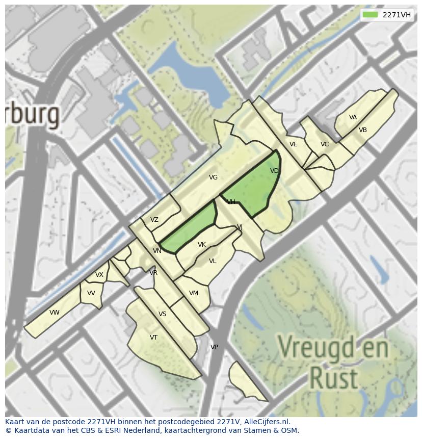 Afbeelding van het postcodegebied 2271 VH op de kaart.