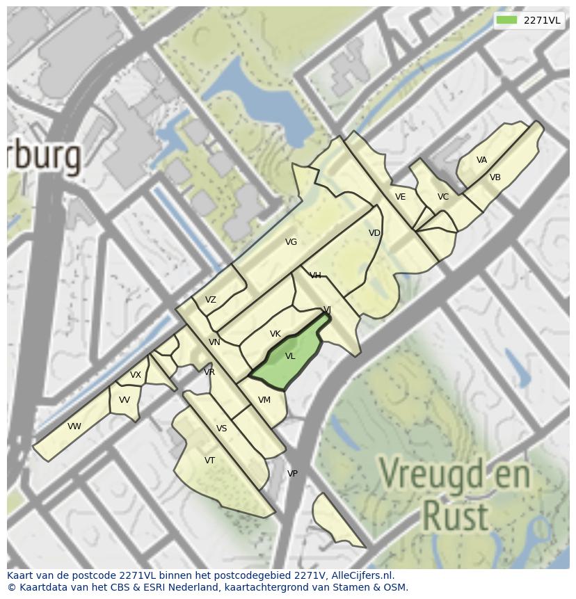 Afbeelding van het postcodegebied 2271 VL op de kaart.