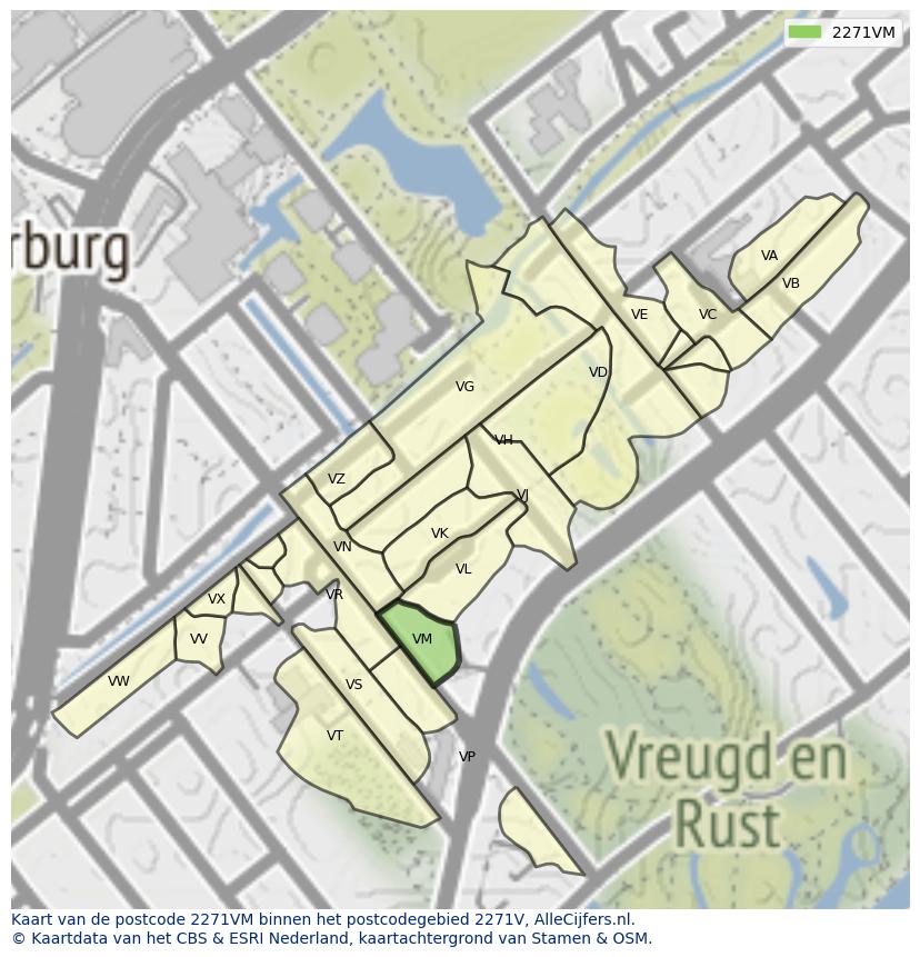 Afbeelding van het postcodegebied 2271 VM op de kaart.