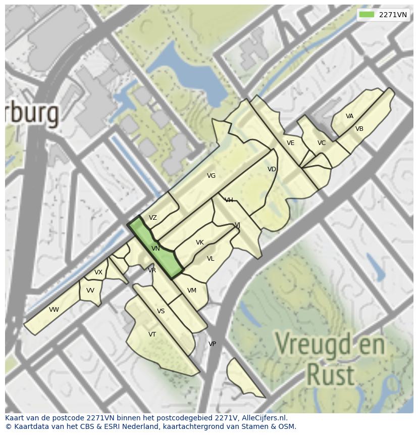 Afbeelding van het postcodegebied 2271 VN op de kaart.