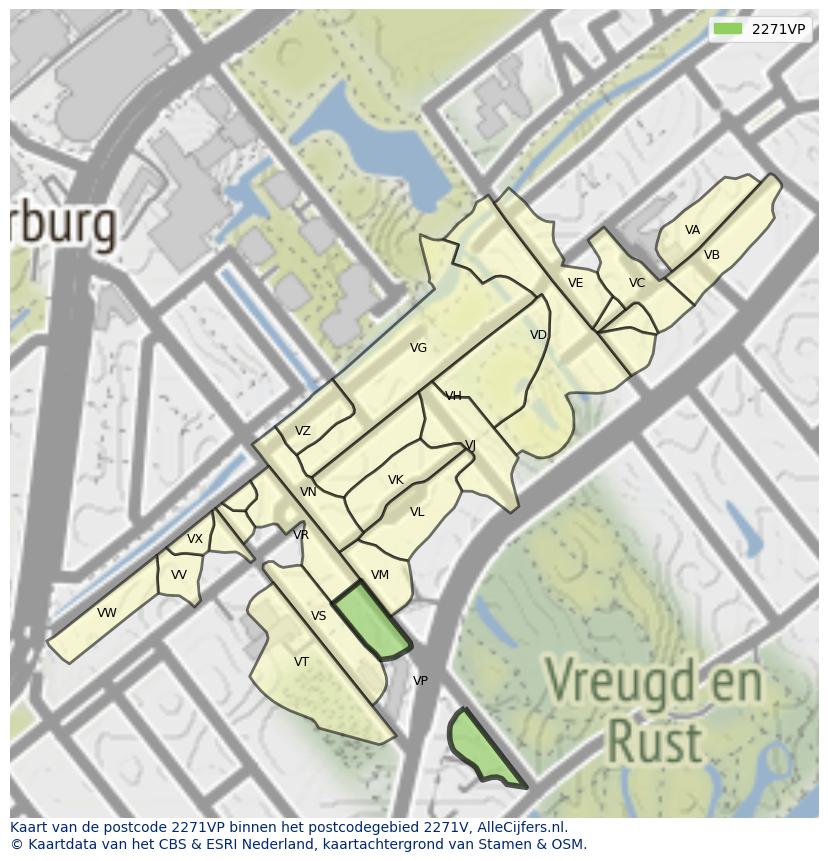 Afbeelding van het postcodegebied 2271 VP op de kaart.