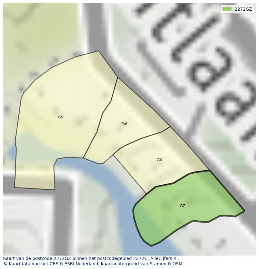 Afbeelding van het postcodegebied 2272 GZ op de kaart.