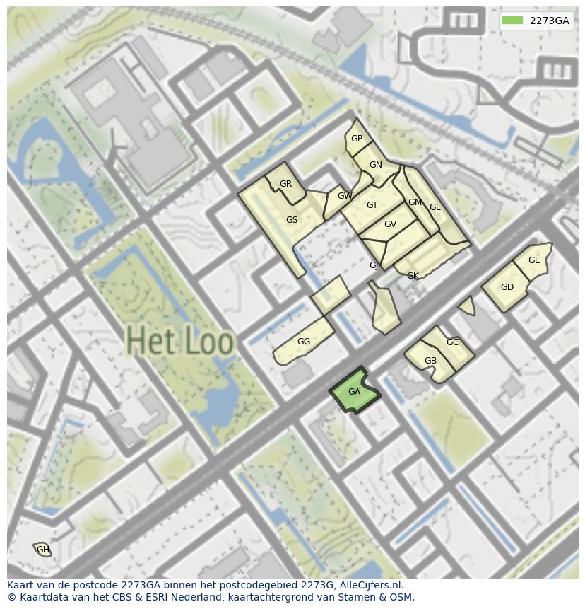 Afbeelding van het postcodegebied 2273 GA op de kaart.